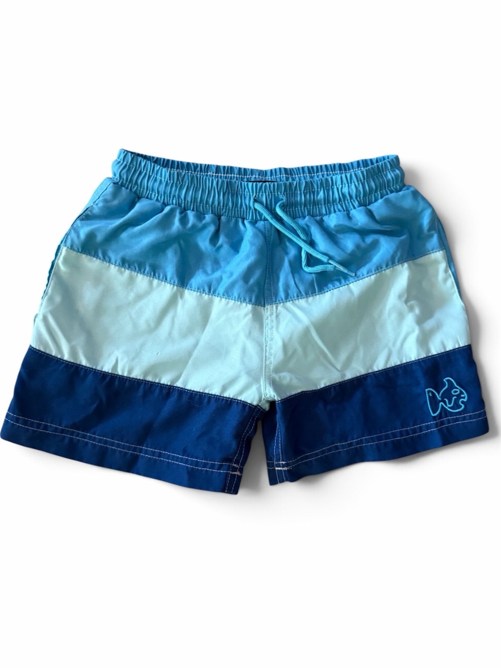 Boys Triple Blue Colorblock Swim Trunks with Drawstring